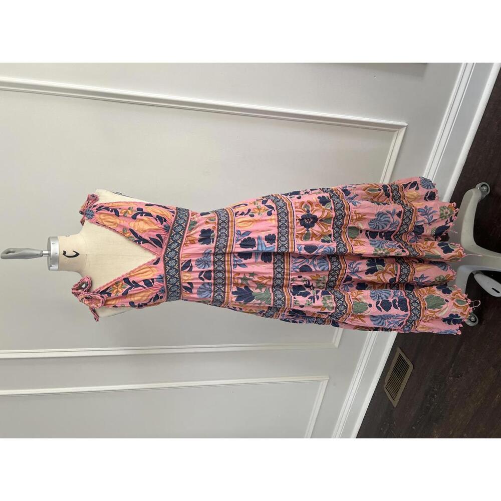 Farm Rio - Tiered Floral Midi Dress with Tie Shoulder Straps, Size S - Picture 4 of 11